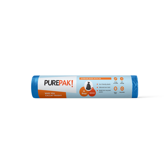 Purepak Trash Bag Aqua with Tie Medium 50L, 15 Bags