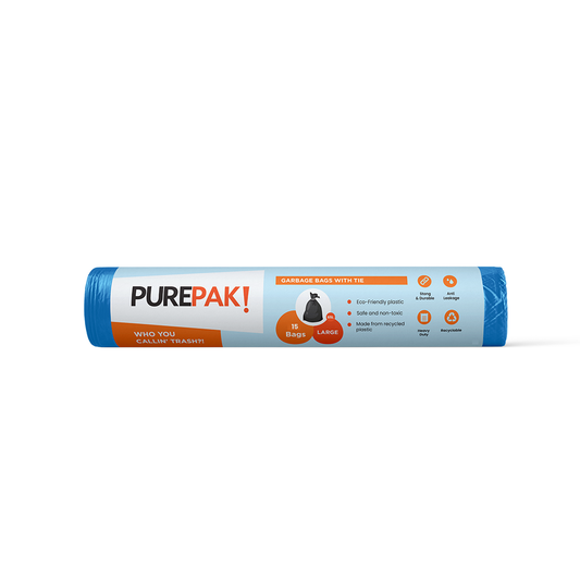 Purepak Trash Bag Aqua with Tie Large 65L, 15 Bags