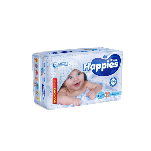 Happies Economy Pack Medium, 88 Diapers Size 3, (5-9 Kg)