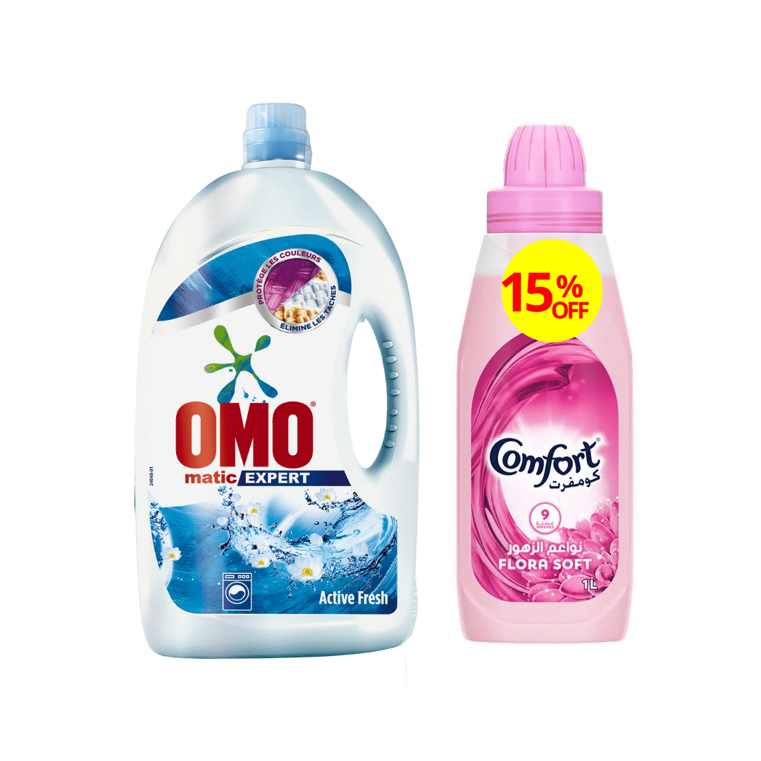 Omo Laundry Matic Active Fresh 1.75L + Comfort Pink 1L 15% Off