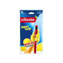 Vileda Super Grip Reusable Gloves L, Flexible, Waterproof Rubber Latex, Tear-Proof, Excellent Grip, L Size, Yellow (1 Pair Per Pack)