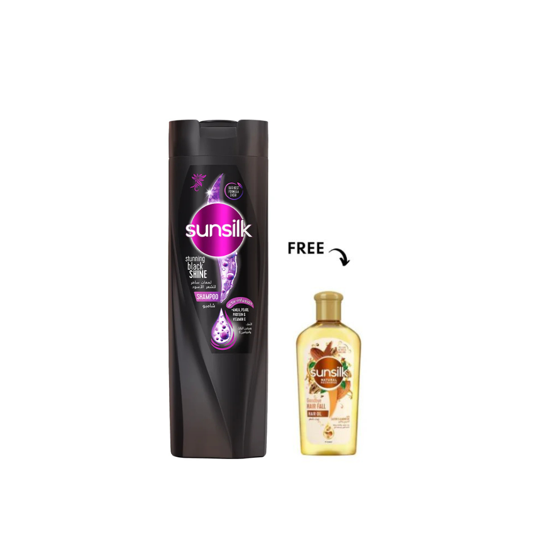 Sunsilk Shampoo Black Shine 350ml + Hair Oil 75ml Free