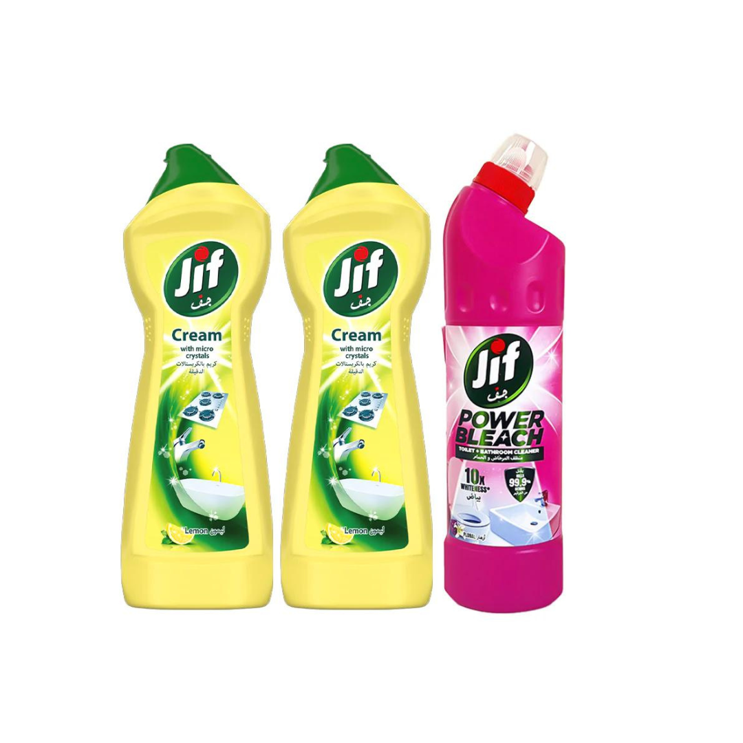 Jif Cleaning Cream Lemon 2X750ml + Jif Bathroom Floral 750ml, 30% OFF