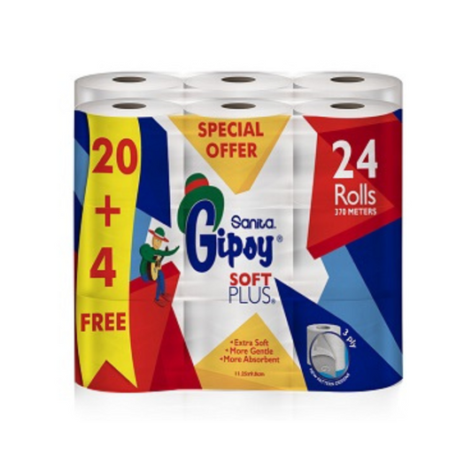 Gipsy Toilet Paper Soft Plus 3 Ply, 20 + 4 Free Rolls, 370m