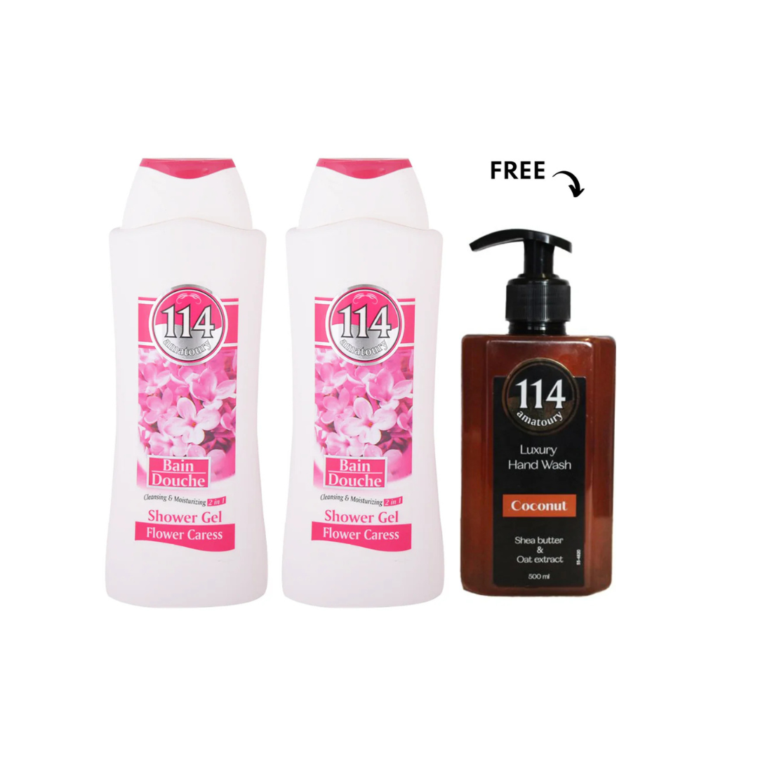 Amatoury Body Wash Flower Caress 2X650ml, Get Hand Wash 500ml Free