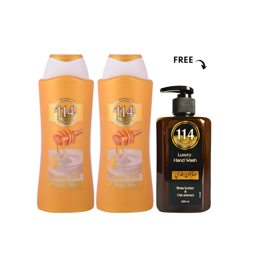 Amatoury Body Wash Honey Milk 2X650ml, Get Hand Wash 500ml Free