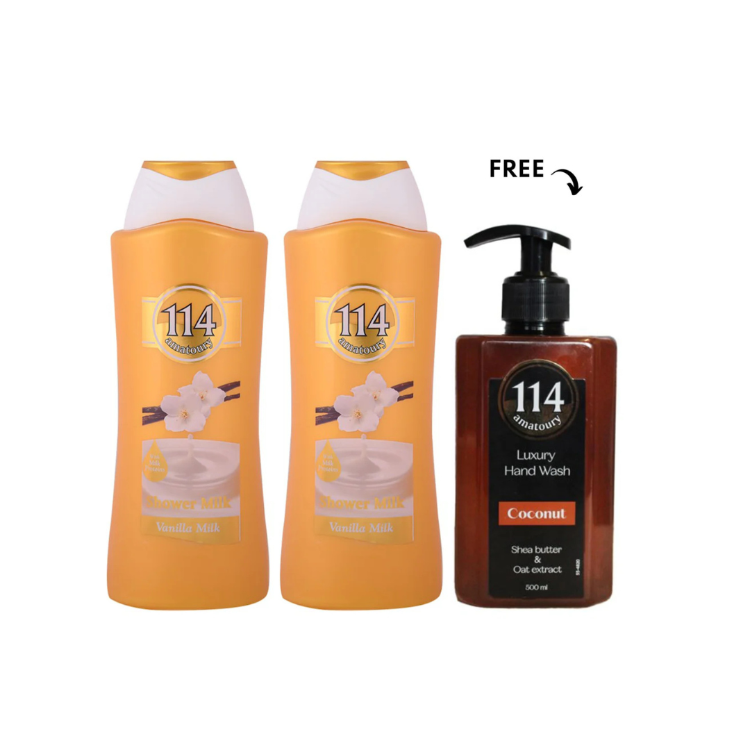 Amatoury Body Wash Vanilla Milk 2X650ml, Get Hand Wash 500ml Free