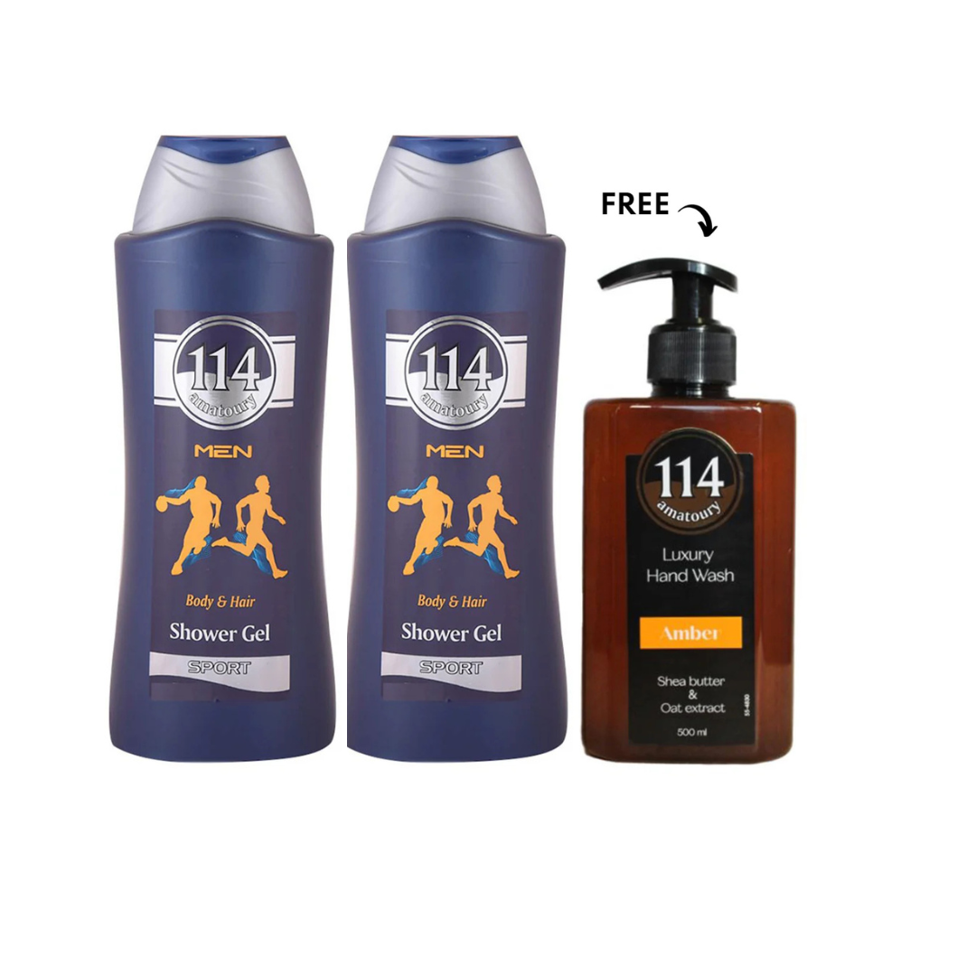Amatoury Body Wash Men Sport 2X650ml, Get Hand Wash 500ml Free