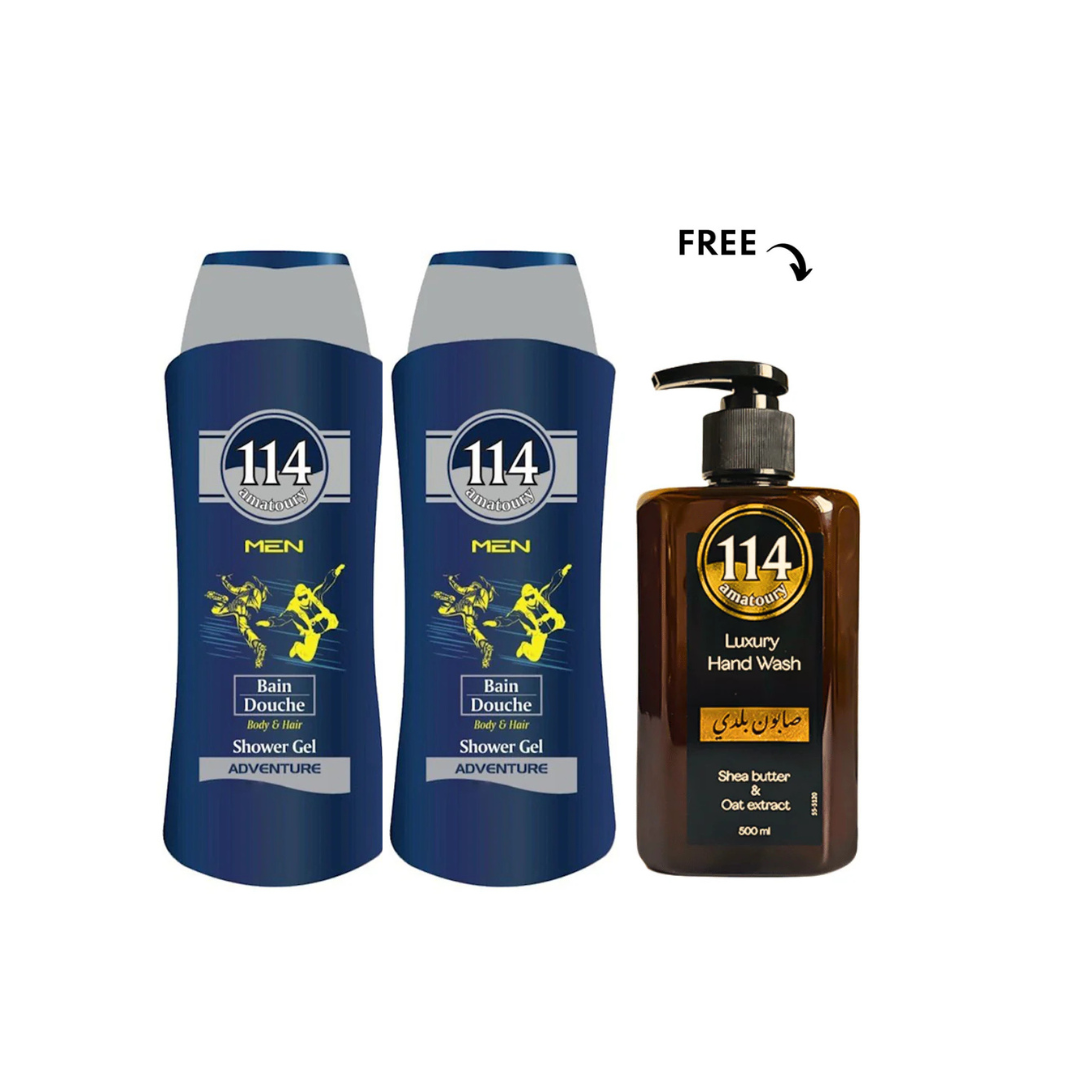 Amatoury Body Wash Men Adventure 2X650ml, Get Hand Wash 500ml Free