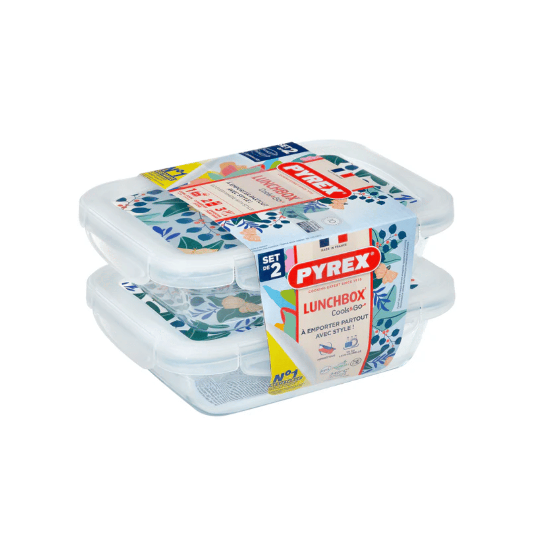 Pyrex Cook & Go Set of 2 Rectangular Dishes + Lid, 913S678