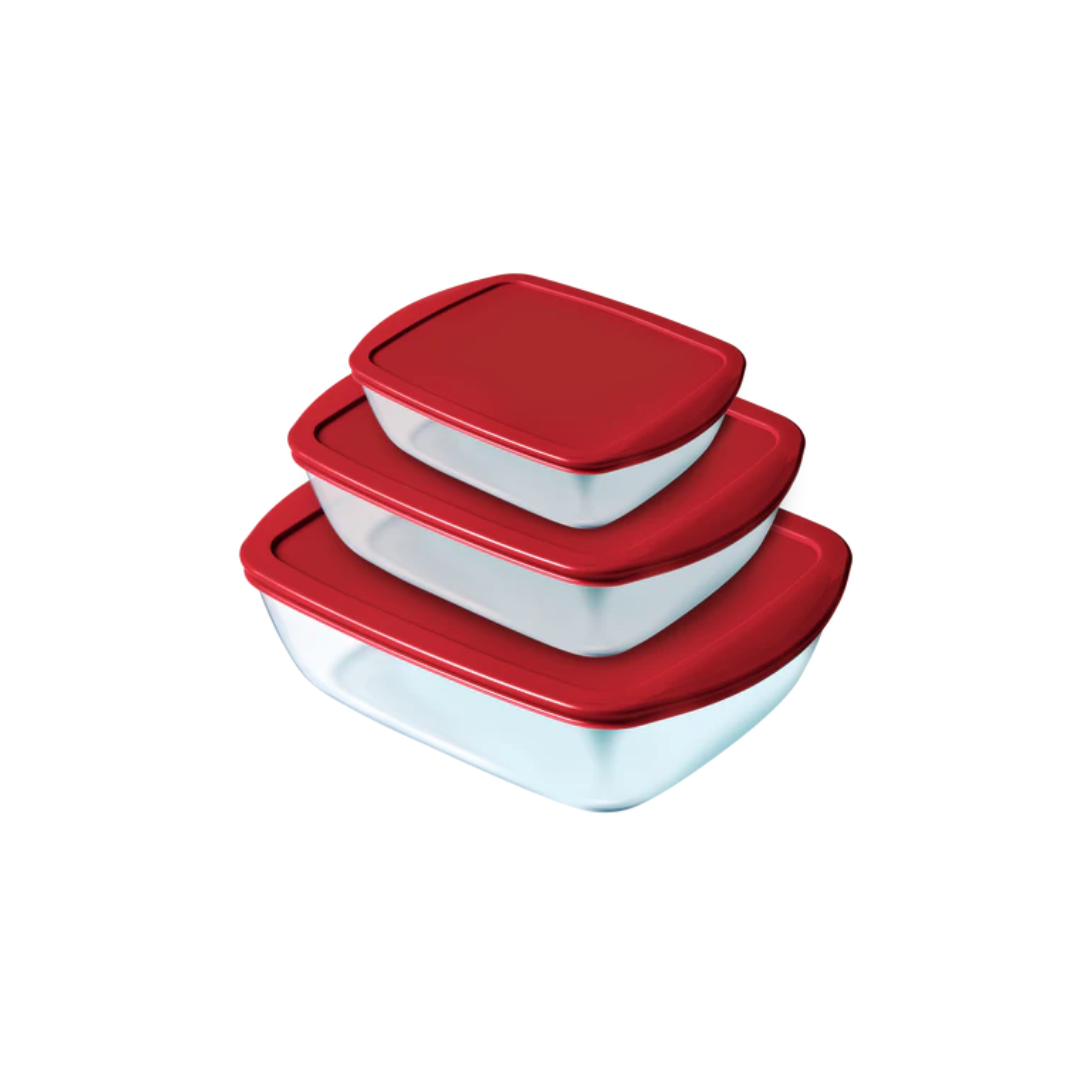 Pyrex Cook & Store Rectangular with Lid, Set of 3 Red, PY 913S660