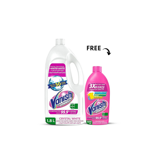 Vanish Liquid Crystal White Laundry Stain Remover 1.8L + Pink 500ml Free