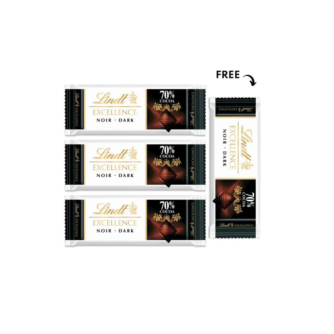Lindt Excellence Dark 70% Cocoa 35g, 3 + 1 Free
