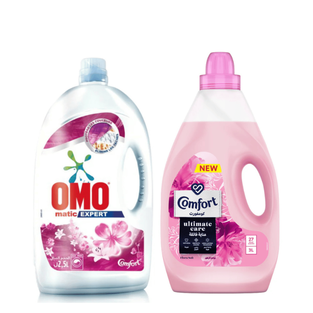 Omo Laundry Matic Expert Comfort 2.5L + Comfort Pink 3L @ 25% OFF
