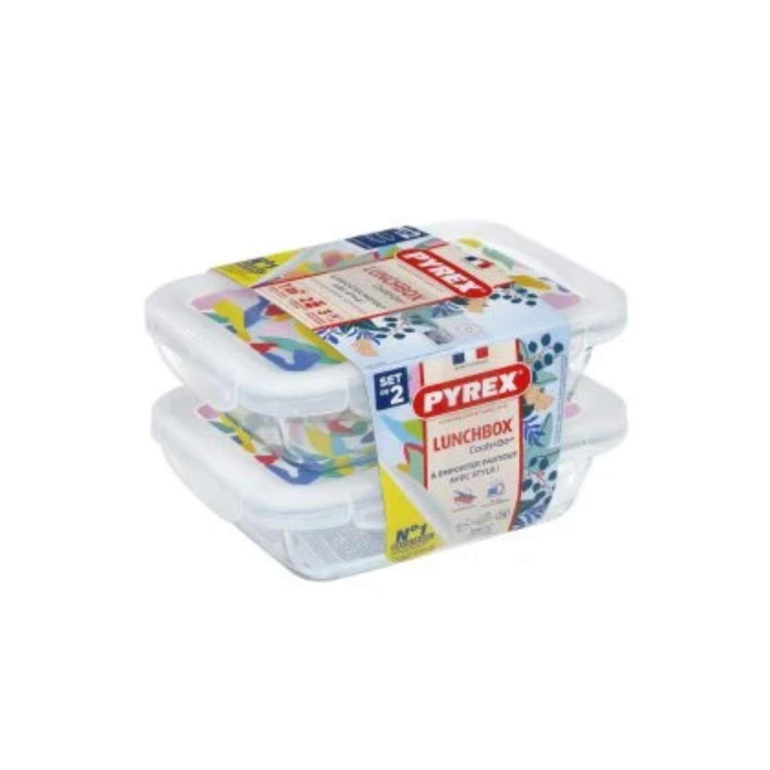 Pyrex Set of 2 Rectangular Dishes + Lid Cook & Go 913S677