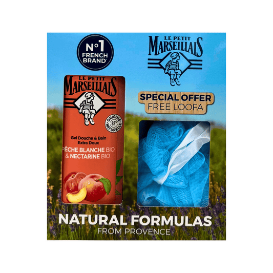 Le Petit Marseillais Shower Gel Peach Nectarine Bio 650ml + Free Loofa
