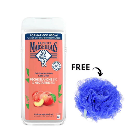 Le Petit Marseillais Shower Gel Peach Nectarine Bio 650ml + Free Loofa