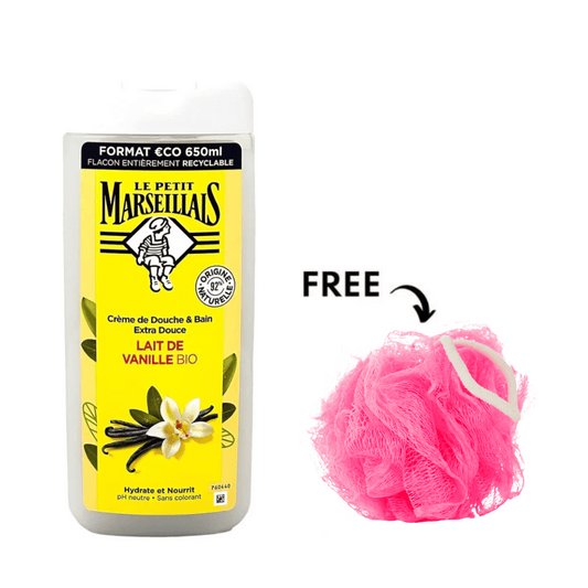 Le Petit Marseillais Shower Gel Vanilla Milk Bio 650ml + Free Loofa