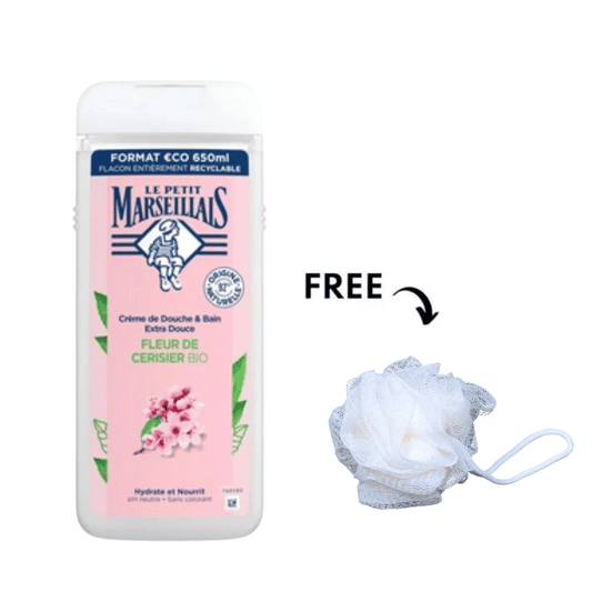 Le Petit Marseillais Shower Gel Cherry Blossom Bio 650ml + Free Loofa