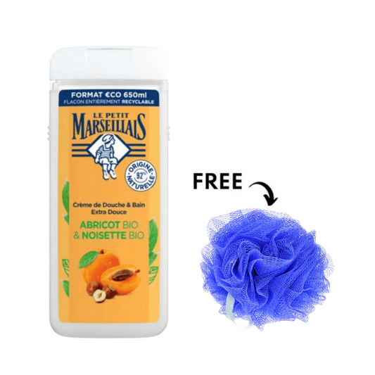 Le Petit Marseillais Shower Gel Apricot Hazelnut Bio 650ml + Free Loofa