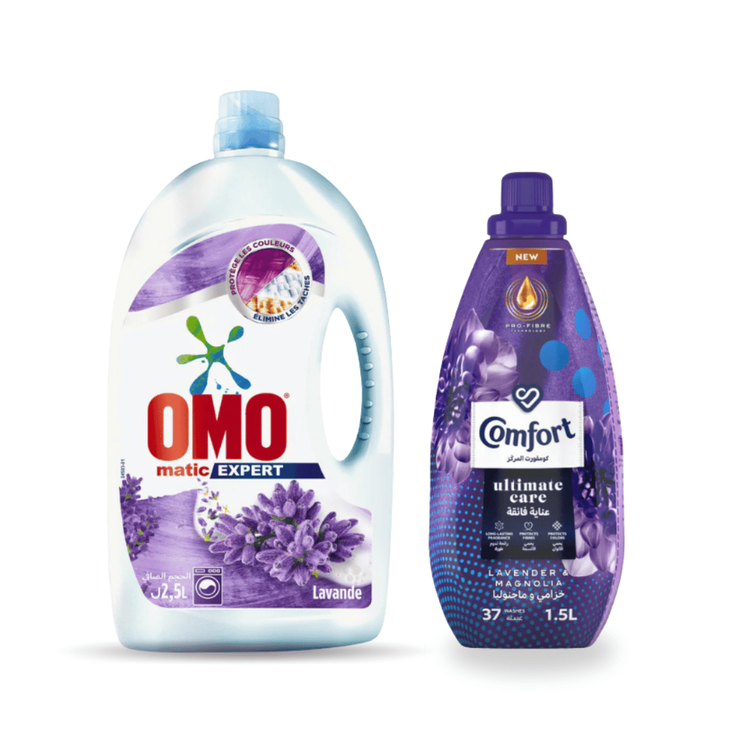 Omo Laundry Matic Expert, Lavender 2.5L + Comfort Lav&Magnolia 1.5L @ 25% OFF