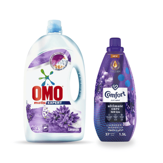 Omo Laundry Matic Expert, Lavender 2.5L + Comfort Lav&Magnolia 1.5L @ 25% OFF