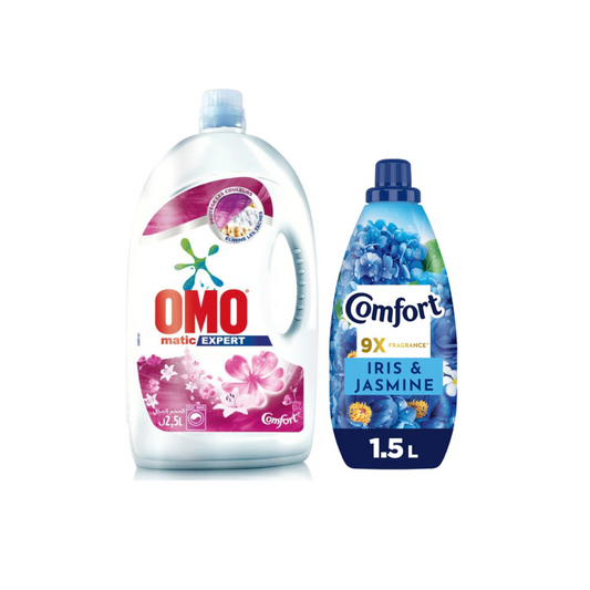 Omo Laundry Matic Expert, Touch of Comfort 2.5L + Comfort Iris & Jasmine 1.5L @ 25% OFF