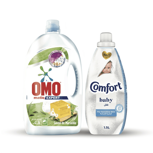 Omo Laundry Matic Expert Savon De Marseille 2.5L + Comfort Baby 1.5L @ 25% OFF