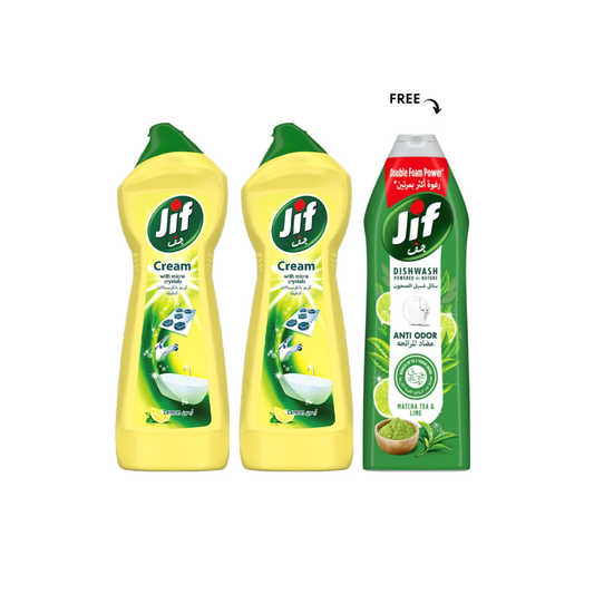 Jif Cream Lemon 2X750ml + Dishwashing Lime & Matcha 750ml Free