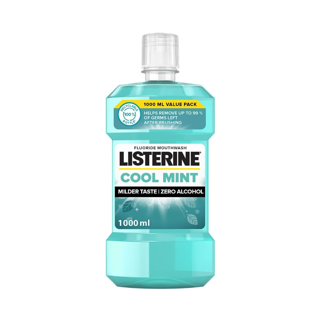 Listerine Mouthwash Cool Mint Zero Alcohol, Milder Taste 1000ml