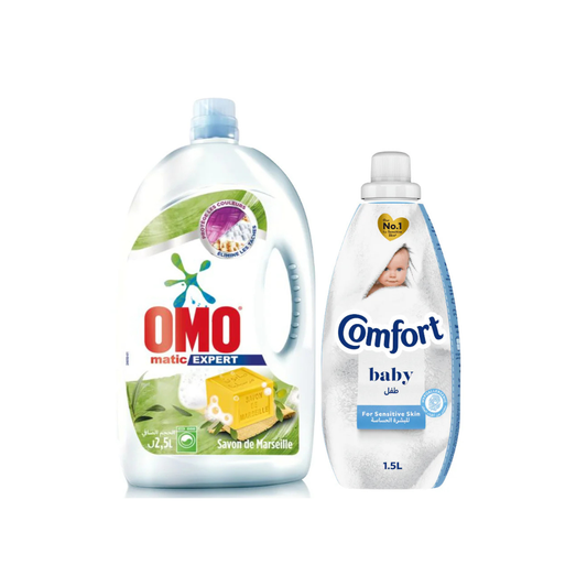 Omo Laundry Matic Savon De Marseille 2.5L + Comfort Baby 1.5L @ 20% OFF