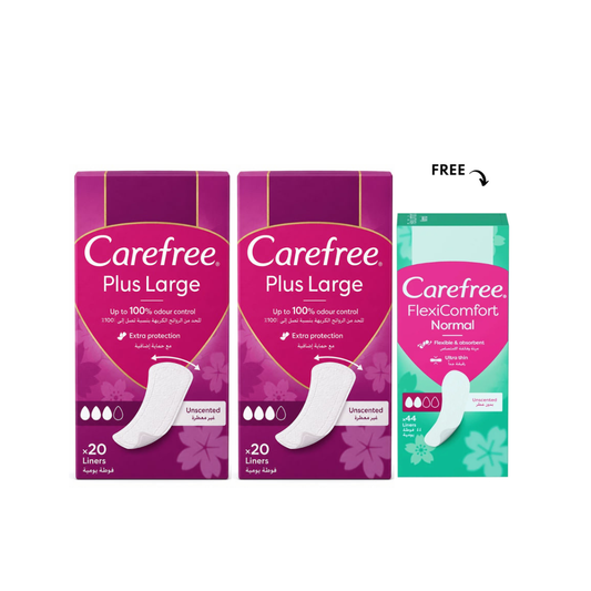 Carefree Plus Large Panty Liners Unscented, 2X20'S, Get Flexi Comfort 44s Free