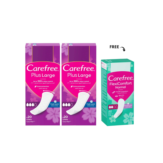 Carefree Plus Large Panty Liners Fresh Scent, 2X20'S, Get Flexi Comfort Delicate Scent 44s Free