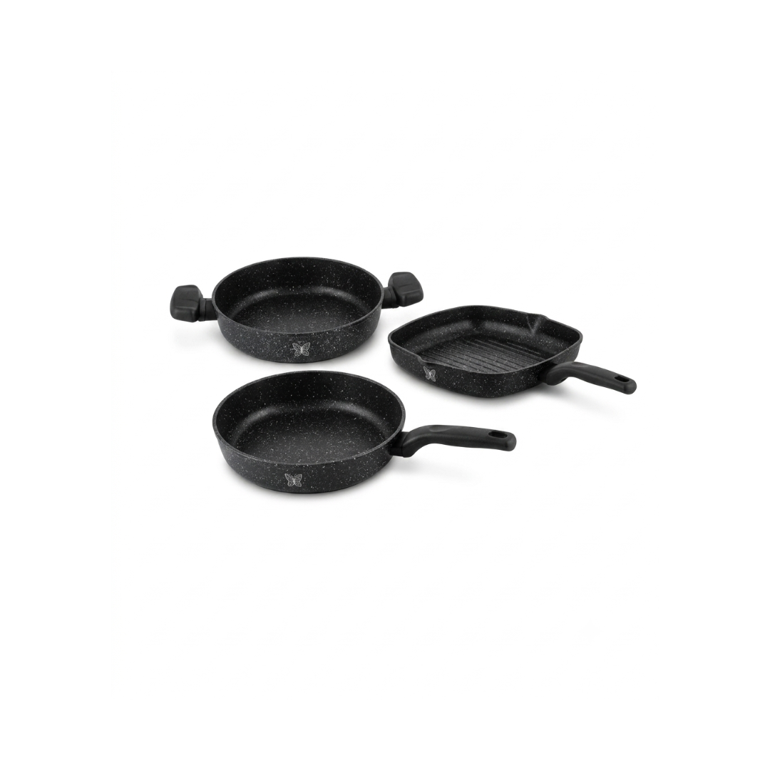 Korkmaz Set of 3 Ornella Square Grill 28cm + Frypan 24cm + Omelette 20cm
