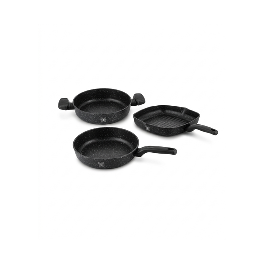 Korkmaz Set of 3 Ornella Square Grill 28cm + Frypan 24cm + Omelette 20cm