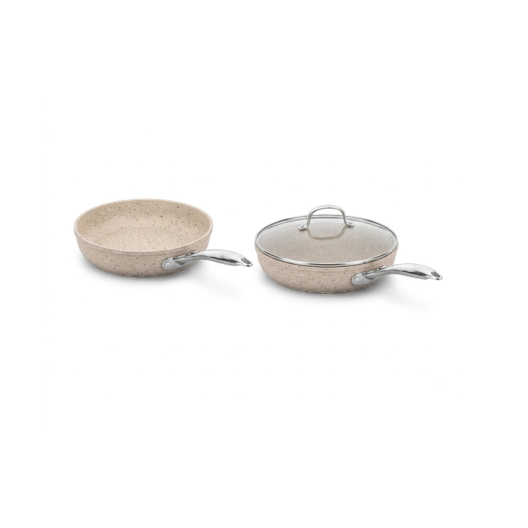 Korkmaz Set of 2 Granita Frypan 26cm + 28cm With Lid