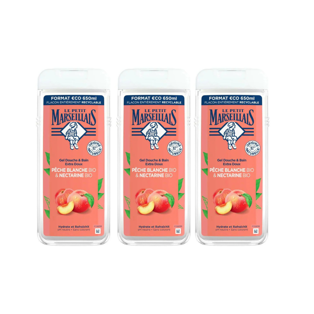 Le Petit Marseillais Shower Gel Peach Nectarine Bio 650ml, 2 + 1 Free