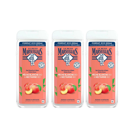 Le Petit Marseillais Shower Gel Peach Nectarine Bio 650ml, 2 + 1 Free