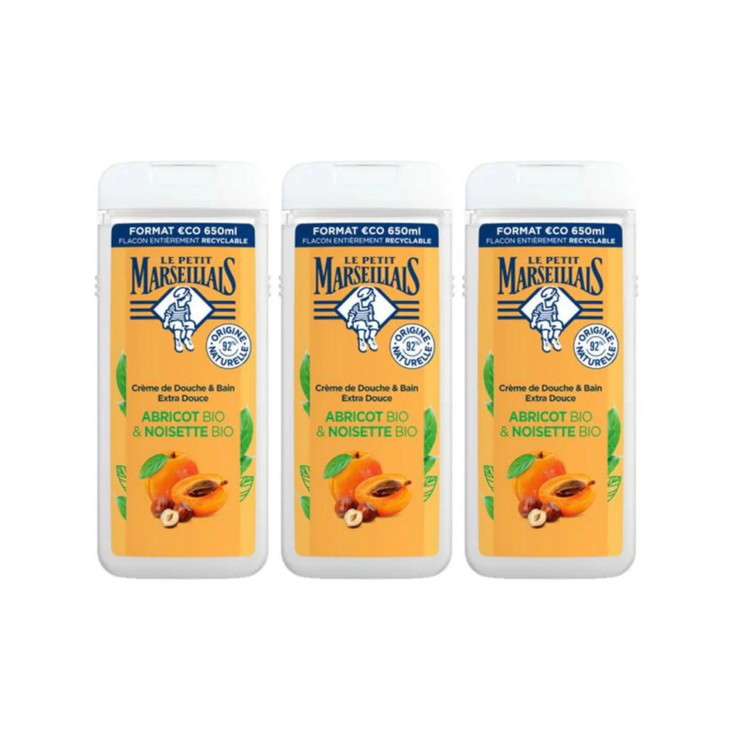 Le Petit Marseillais Shower Gel Apricot Hazelnut Bio 650ml, 2 + 1 Free