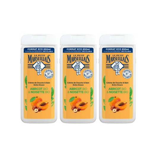 Le Petit Marseillais Shower Gel Apricot Hazelnut Bio 650ml, 2 + 1 Free