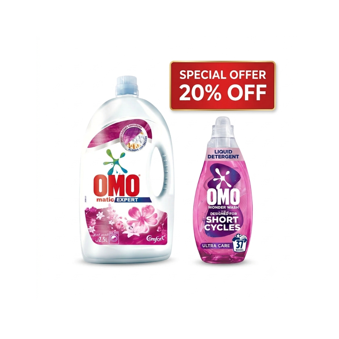 Omo Laundry Touch of Comfort 2.5L + Omo Wonder Wash Care 1.48L, @ 20% OFF