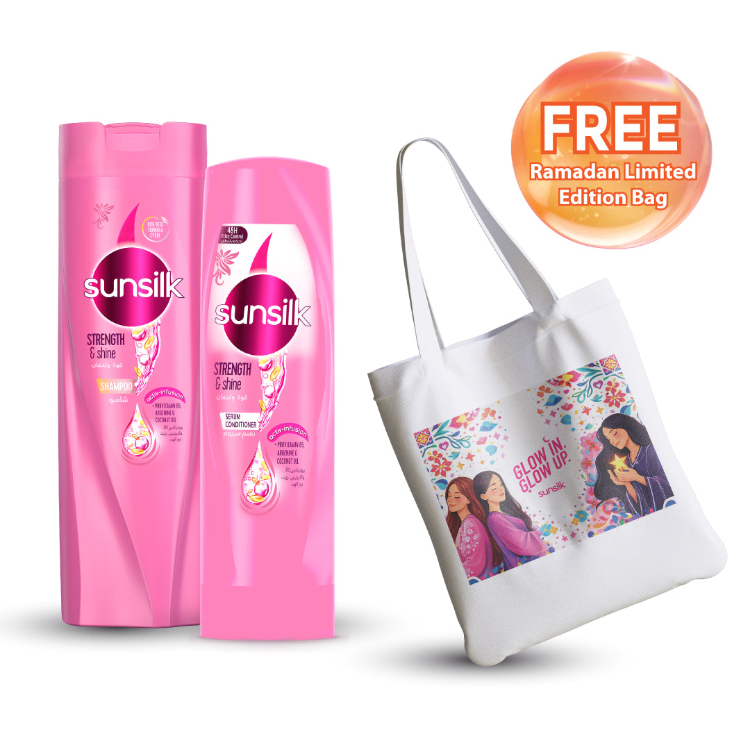 Sunsilk Shampoo Shine & Strength 350ml + Conditioner 350ml, Get Free Bag