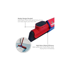 Vileda Floor Wiper Easy Fix 42 CM with a Stick, Cloth Fix Slot, High water Wiping Efficiency, Foam, 42 x 4 x 136 CM - Red
