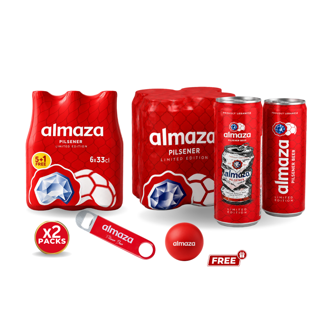Buy Pack of Almaza Beer 33cl + Pack of Can Beer 50cl, Get Free Gift