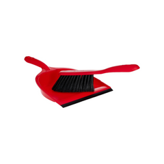 Vileda Dustpan and Brush Standard Set, Grooved Edge, Rubber Lip, Red, 33 x 23 x 8 cm