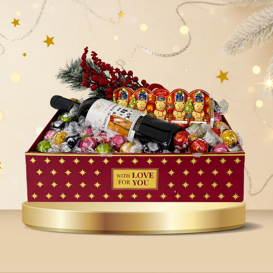 Lindt Christmas Hamper Lindor Assorted 500g + Chateau Kefraya Breteches Red Wine 75cl