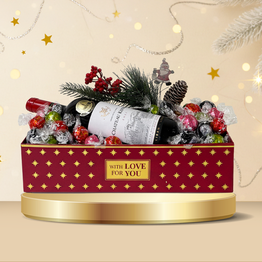 Lindt Christmas Hamper Lindor Assorted 300g + Chateau Kefraya Red Wine 2021, 75cl