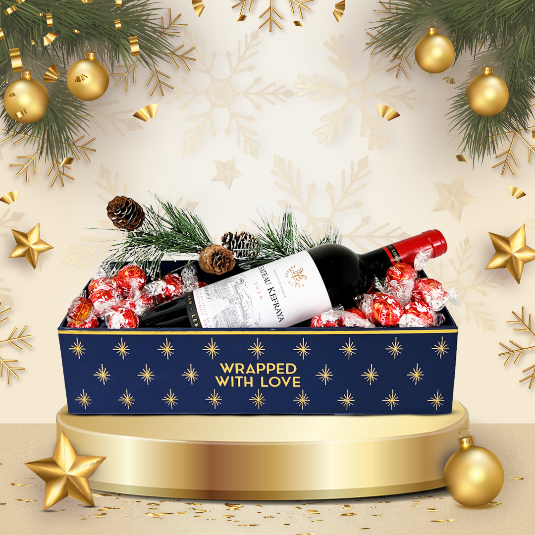 Lindt Christmas Hamper Lindor Milk 300g + Chateau Kefraya Red Wine 2020, 75cl