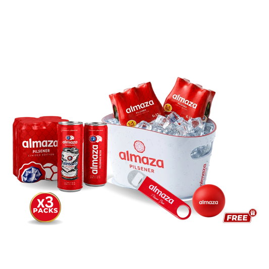 Buy 2 Packs of Almaza Beer 33cl + 1 Pack of Can Beer 50cl, Get Free Gift