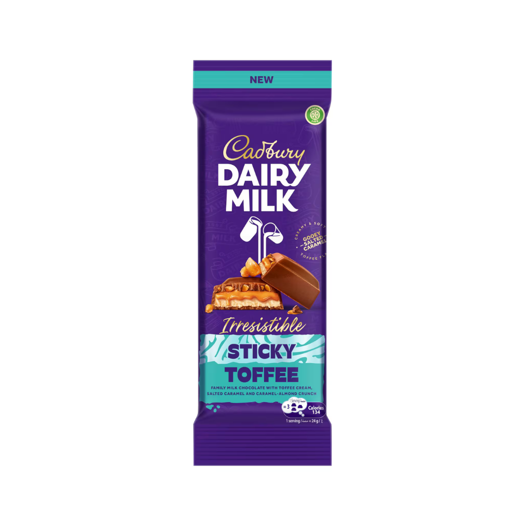 Cadbury Dairy Milk Irresistible Sticky Toffee Chocolate Bar, 102g